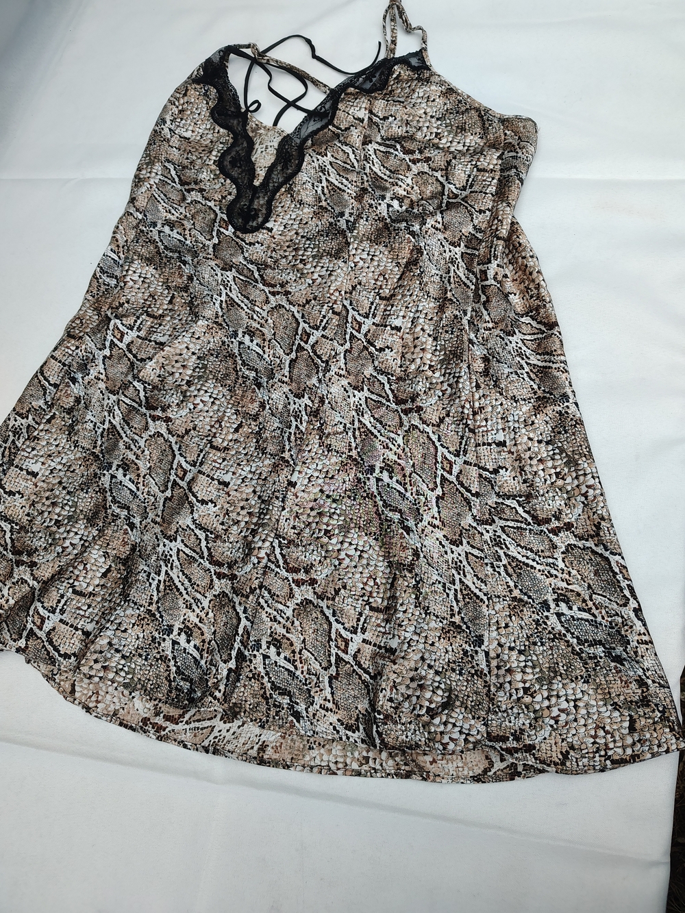 Women’s Snake Print A-Line Skirt with Lace Trim